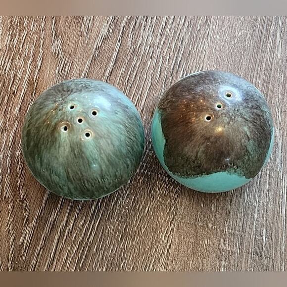 Jaska of California Cascade Ware Blue Brown Drip Vintage Salt and Pepper Shakers - Picture 2 of 5